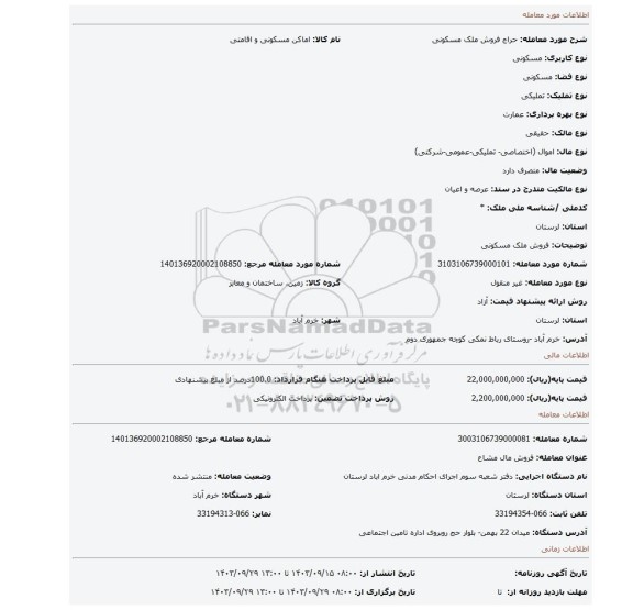 مزایده، فروش ملک مسکونی