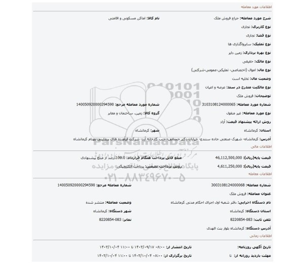 مزایده، فروش ملک