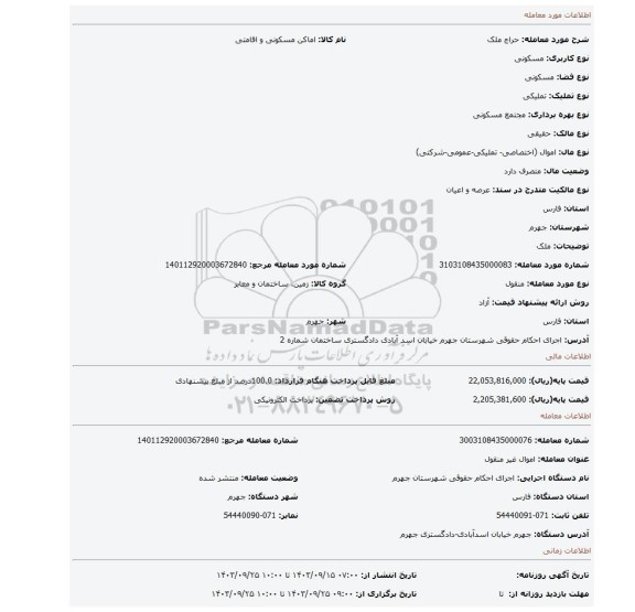 مزایده، ملک
