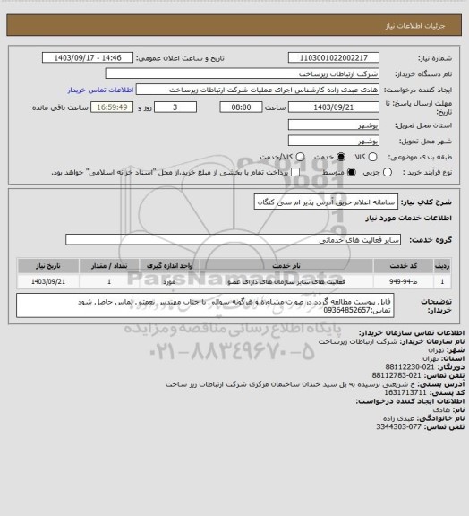 استعلام سامانه اعلام حریق آدرس پذیر ام سی کنگان