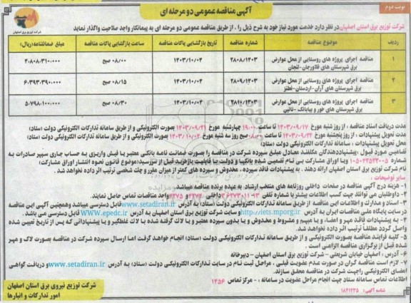 مناقصه اجرای پروژه های روستایی - نوبت دوم