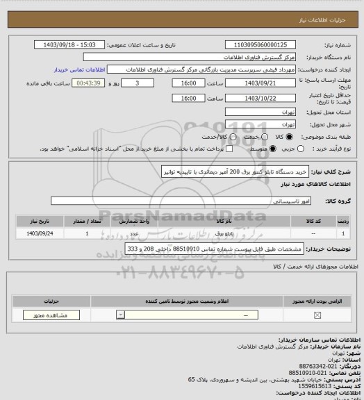 استعلام خرید دستگاه تابلو کنتور برق 200 آمپر دیماندی با تاییدیه توانیر