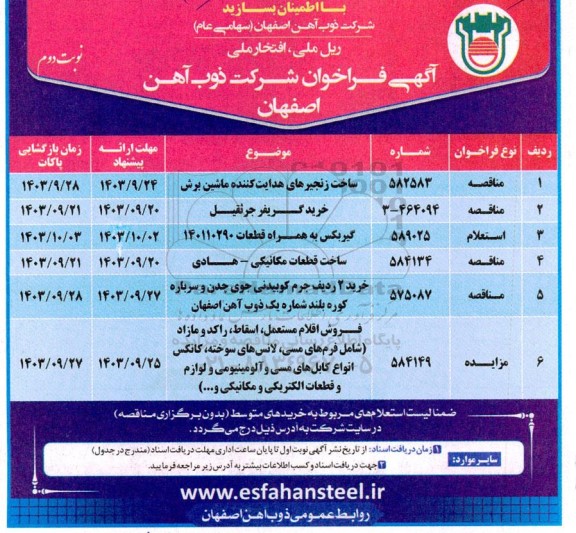 استعلام و مناقصه و مزایده ساخت زنجیرهای هدایت کننده ماشین برش و ... - نوبت دوم