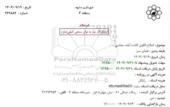 استعلام اصلاح الگوی کاشت آیلند مجلسی