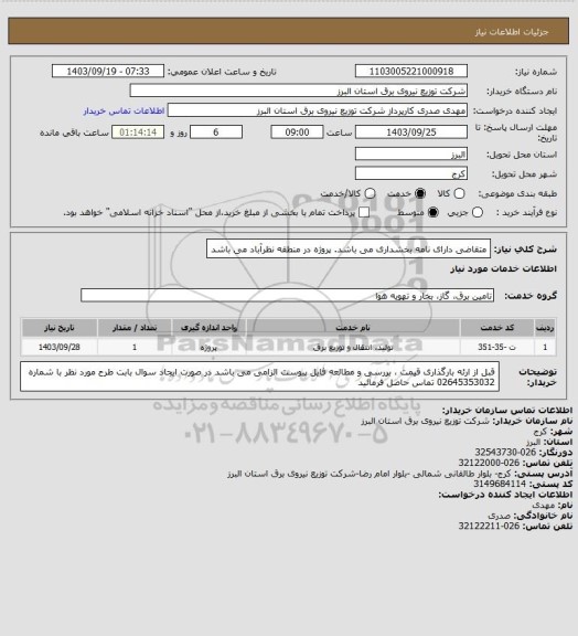 استعلام متقاضی دارای نامه بخشداری می باشد.
پروژه در منطقه نظرآباد می باشد