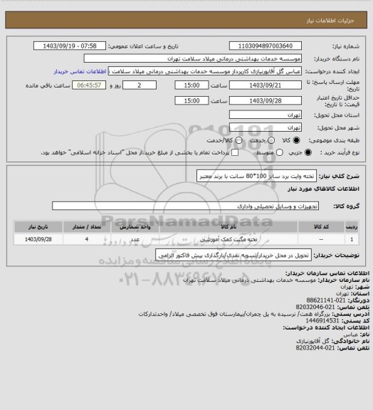 استعلام تخته وایت برد سایز 100*80 سانت با برند معتبر