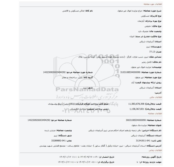 مزایده، مزایده اموال غیر منقول