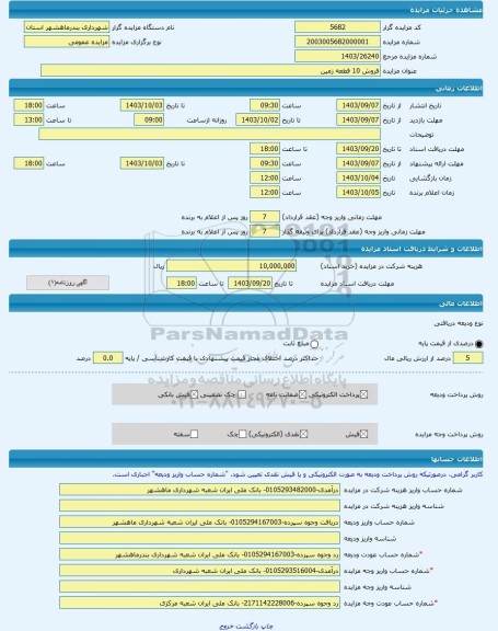 مزایده ، فروش 10 قطعه زمین -مزایده زمین - استان خوزستان