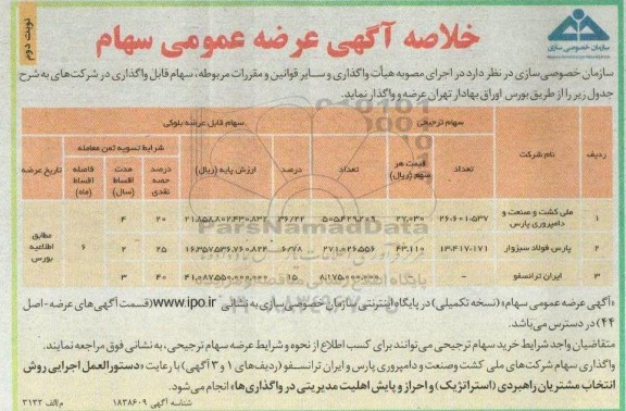 خلاصه آگهی عرضه عمومی سهام نوبت دوم