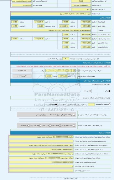 مزایده ، مزایده مرحله اول مغازه شماره یک خیابان بسیج