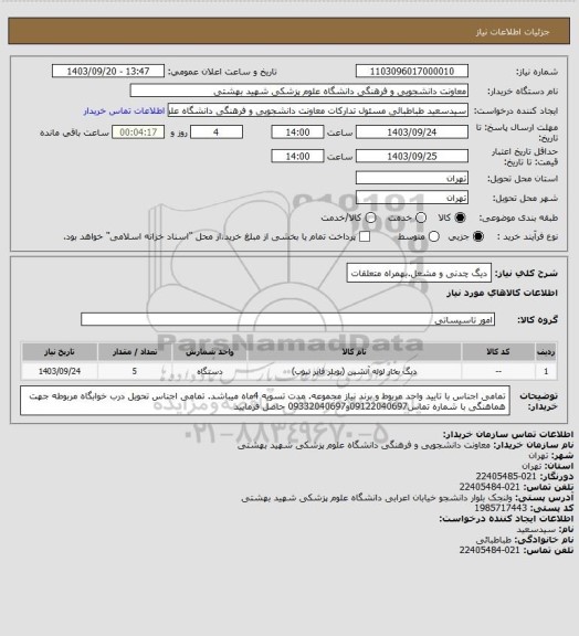 استعلام دیگ چدنی و مشعل.بهمراه متعلقات