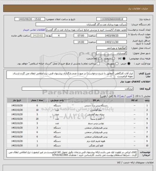 استعلام ابزار آلات کارگاهی (مطابق با شرح درخواست) در صورت عدم بارگذاری پیشنهاد فنی، نرخ اعلامی ابطال می گردد.ارسال نمونه الزامیست