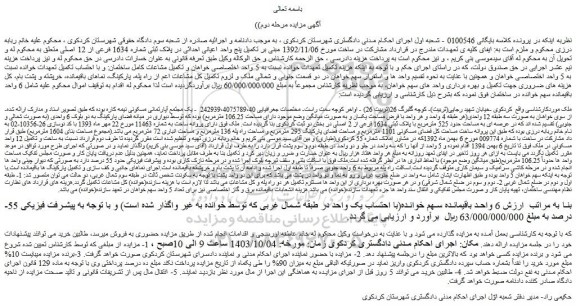 مزایده یک مجتمع آپارتمانی مسکونی نیمه کاره
