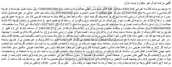 مزایده یک واحد تجاری فاقد سند به مساحت تقریبی 18 متر مربع