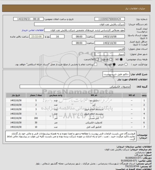 استعلام دتکتور طبق شرح پیوست