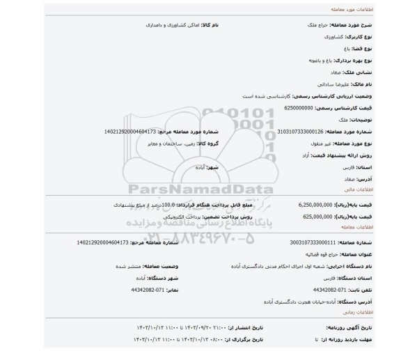 مزایده، ملک