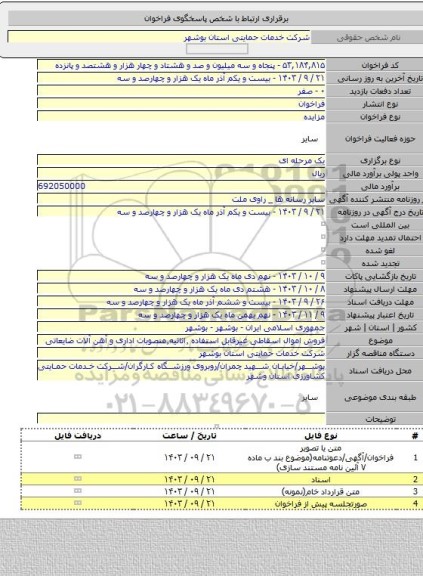 مزایده, فروش اموال اسقاطی غیرقابل استفاده ٬اثاثیه٬منصوبات اداری و آهن آلات ضایعاتی