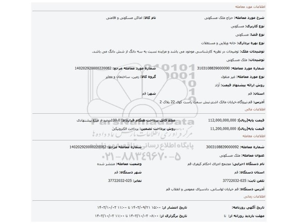 مزایده، ملک مسکونی