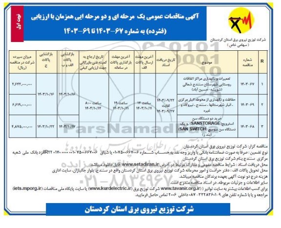 مناقصه تعمیرات و نگهداری مراکز اتفاقات روستایی ...