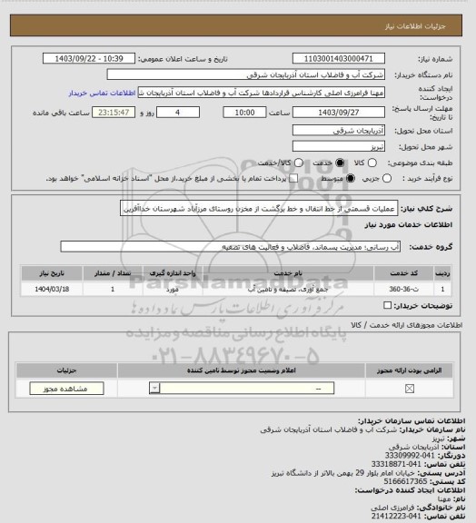 استعلام عملیات قسمتی از خط انتقال و خط برگشت از مخزن روستای مرزآباد شهرستان
خداآفرین