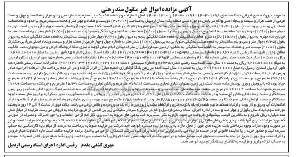مزایده فروش ششدانگ یکباب مغازه به شماره سی و دو هزار و ششصد و چهل و هفت فرعی
