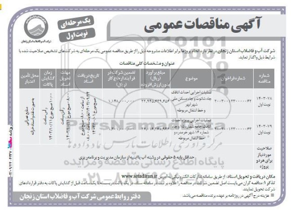 مناقصه عملیات اجرایی احداث اتاقک چاه ...