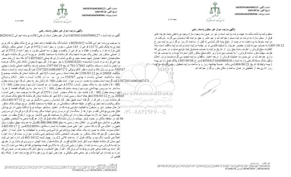 مزایده فروش یک واحد تجاری به پلاک ثبتی 12172 فرعی از 143 اصلی