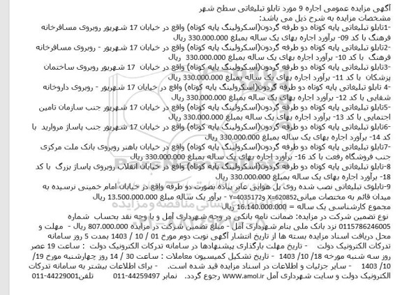 مزایده اجاره 9 مورد تابلو تبلیغاتی سطح شهر