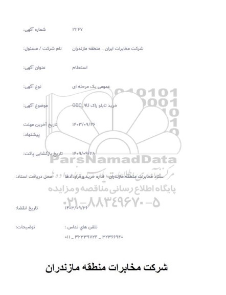 استعلام خرید تابلو راک ODC-9U