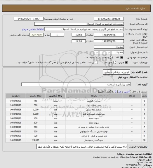 استعلام تجهیزات پزشکی مصرفی