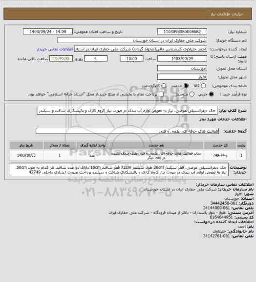 استعلام جک دیفرانسیلی عرضی، نیاز به تعویض لوازم آب بندی در صورت نیاز کروم کاری و پالیشکاری شافت و سیلندر