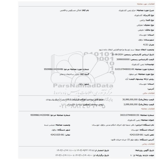 مزایده، زمین کشاورزی