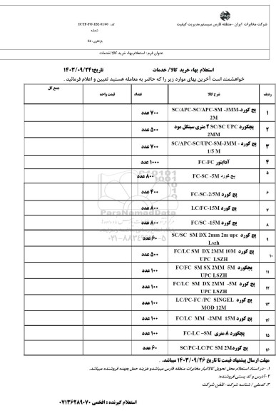 استعلام پچ کورد SC/APC-SC/APC-SM-3MM- 2M ....