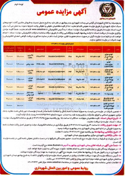 مزایده فروش ماشین آلات (خودروهای سبک) مازاد - نوبت دوم