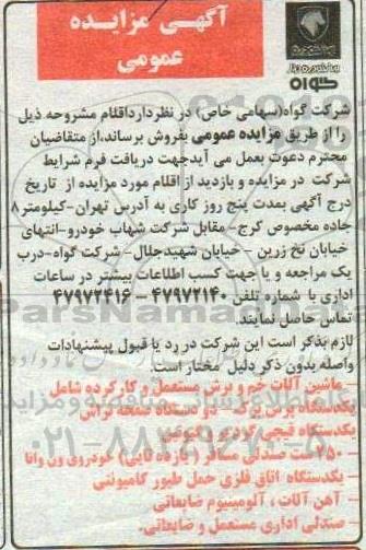 مزایده فروش ماشین آلات خم و برش مستعمل و کارکرده شامل یک دستگاه پرس برک و ...