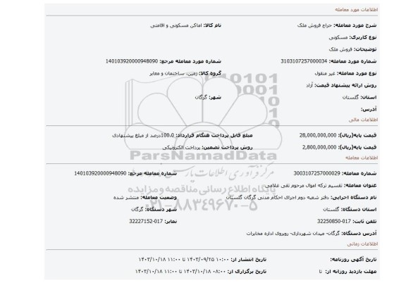 مزایده، فروش ملک