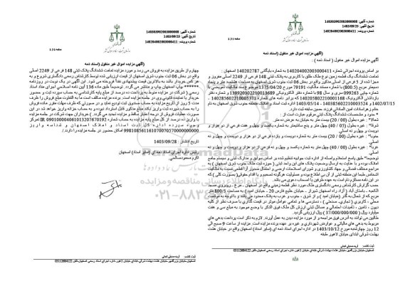 مزایده فروش ششدانگ پلاک ثبتی 148 فرعی از 2249 اصلی