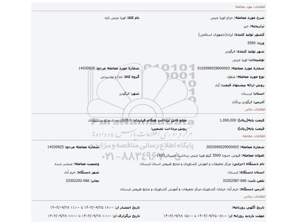 مزایده، لوبیا چیتی