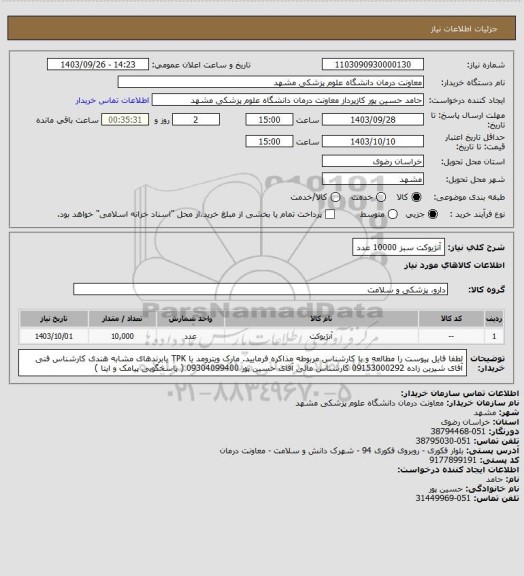 استعلام آنژیوکت سبز 10000 عدد