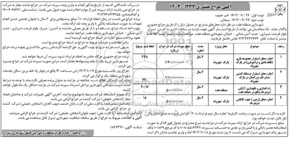 حراج حضوری اجاره محل استقرار مجموعه بازی... نوبت دوم