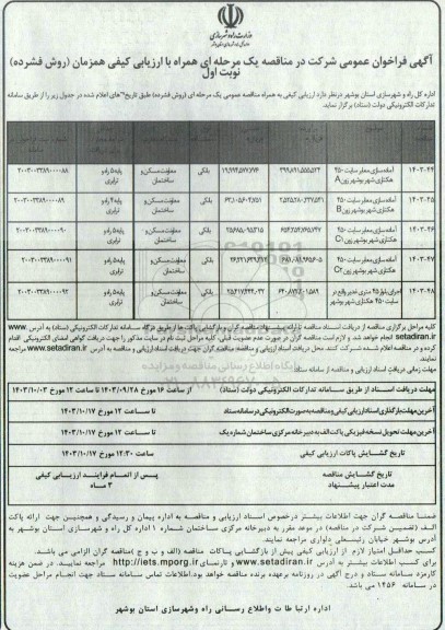 مناقصه آماده سازی معابر سایت 450 هکتاری شهر و ... 