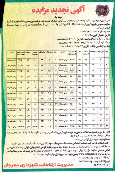 تجدید مزایده 26 قطعه اراضی مسکونی
