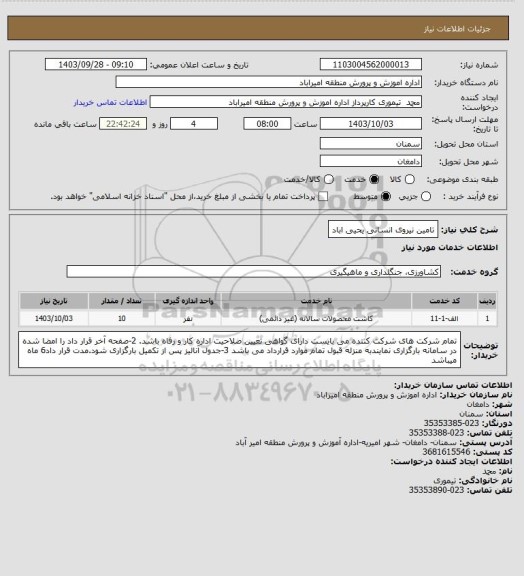 استعلام تامین نیروی انسانی یحیی اباد