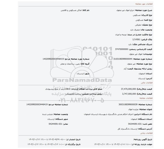 مزایده، اموال غیر منقول