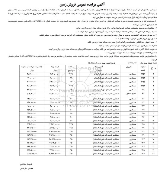 مزایده عمومی فروش زمین