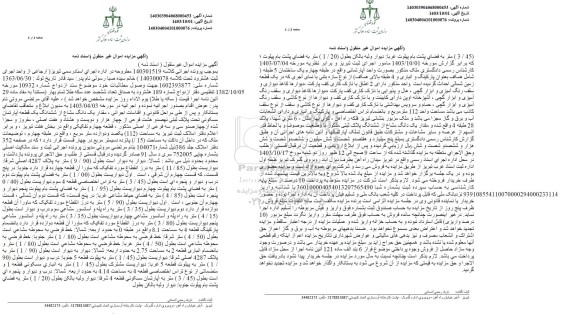 مزایده فروش مقدا یک دانگ مشاع از ششدانگ یک قطعه آپارتمان مسکونی
