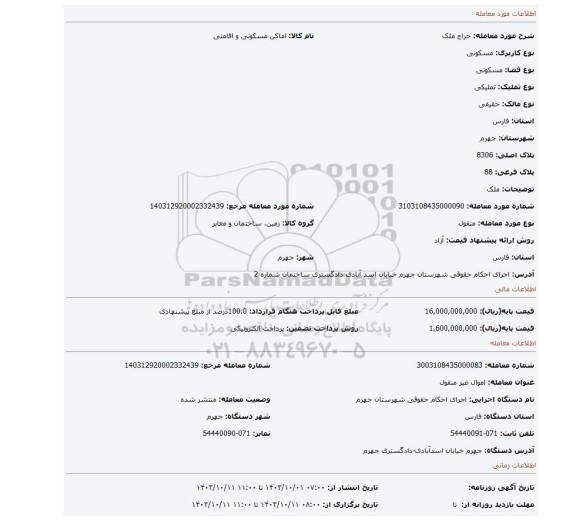 مزایده، ملک