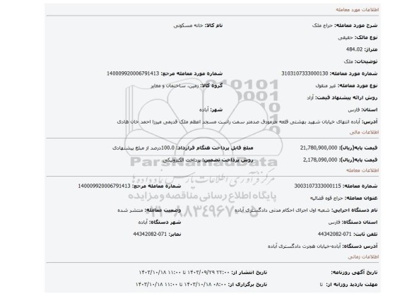 مزایده، ملک