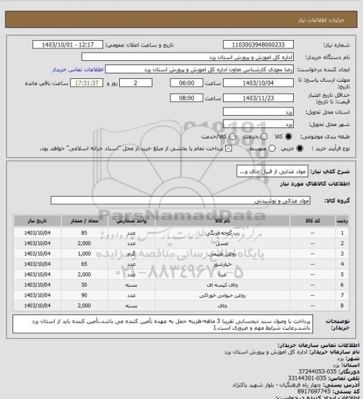استعلام مواد غذایی از قبیل:چای و...