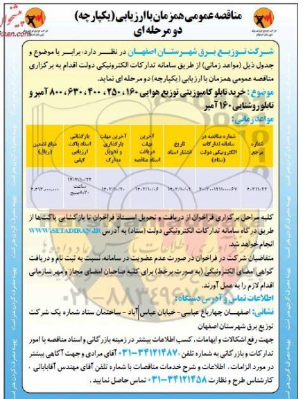مناقصه خرید تابلو کامپوزیتی توزیع هوایی ...